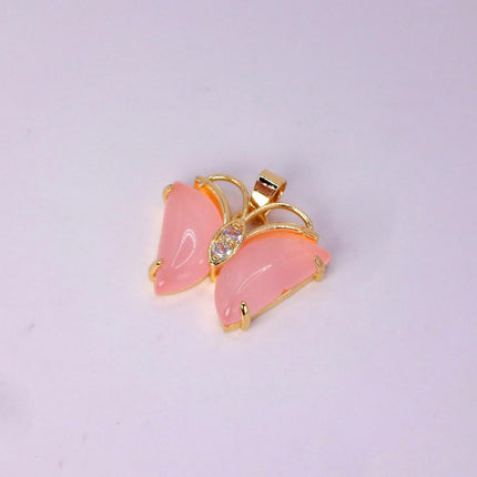 Pink Rose Quartz Butterfly Necklace: Vintage Gold Filled Pendant