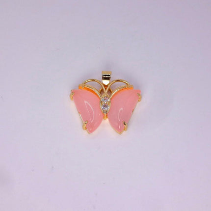 Pink Rose Quartz Butterfly Necklace: Vintage Gold Filled Pendant