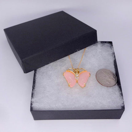 Pink Rose Quartz Butterfly Necklace: Vintage Gold Filled Pendant
