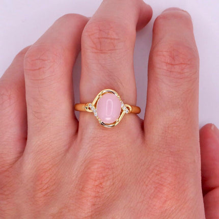 Vintage Gold Bronze Pink Rose Quartz Ring: Boho