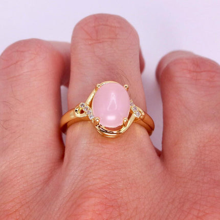 Vintage Gold Bronze Pink Rose Quartz Ring: Boho