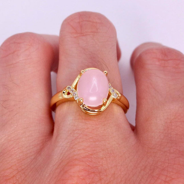Vintage Gold Bronze Pink Rose Quartz Ring: Boho