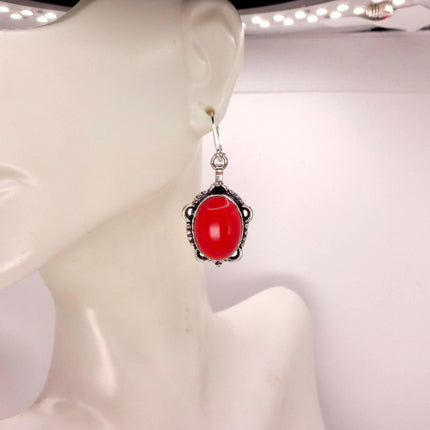 Vintage Red Carnelian Silver Earrings | 925 sterling Silver Lever Backs
