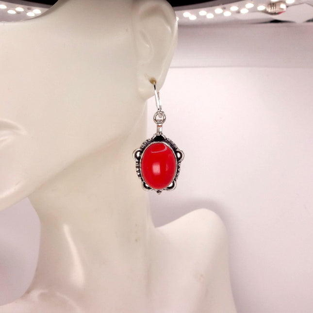 Vintage Red Carnelian Silver Earrings | 925 sterling Silver Lever Backs