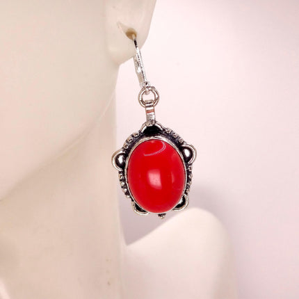 Vintage Red Carnelian Silver Earrings | 925 sterling Silver Lever Backs