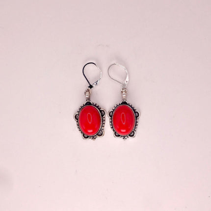 Vintage Red Carnelian Silver Earrings | 925 sterling Silver Lever Backs