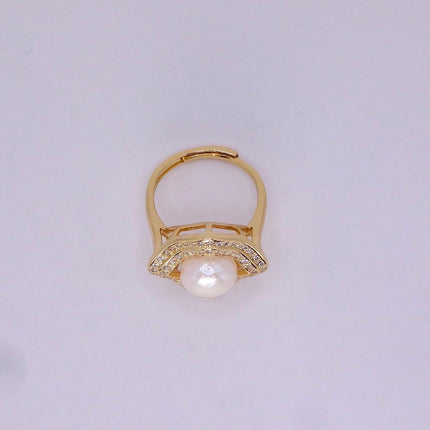 Vintage White Pearl Cocktail Ring Band Gold Filled