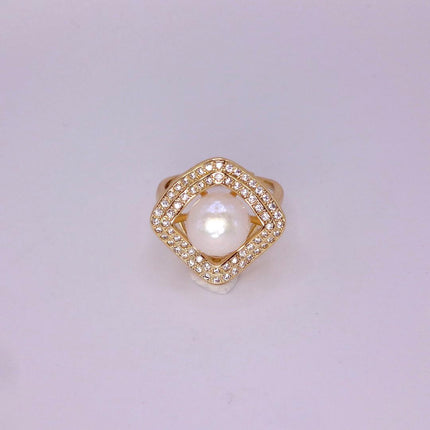 Vintage White Pearl Cocktail Ring Band Gold Filled
