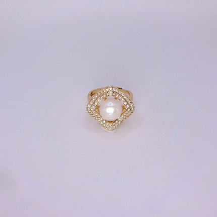 Vintage White Pearl Cocktail Ring Band Gold Filled