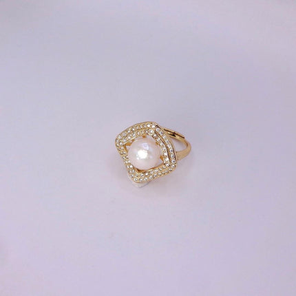 Vintage White Pearl Cocktail Ring Band Gold Filled