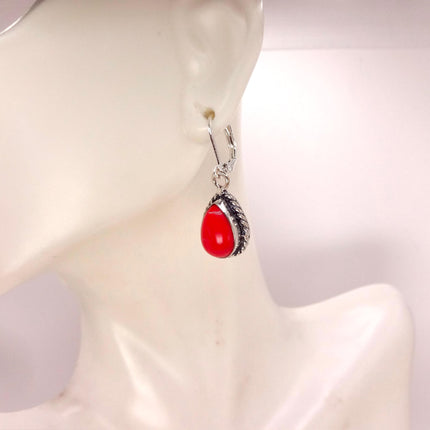 Vintage Red Silver Earrings | 925 sterling Silver Lever Backs
