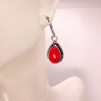Vintage Red Silver Earrings | 925 sterling Silver Lever Backs