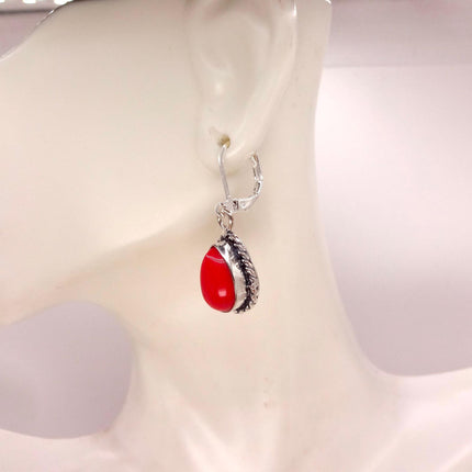 Vintage Red Silver Earrings | 925 sterling Silver Lever Backs