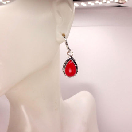 Vintage Red Silver Earrings | 925 sterling Silver Lever Backs