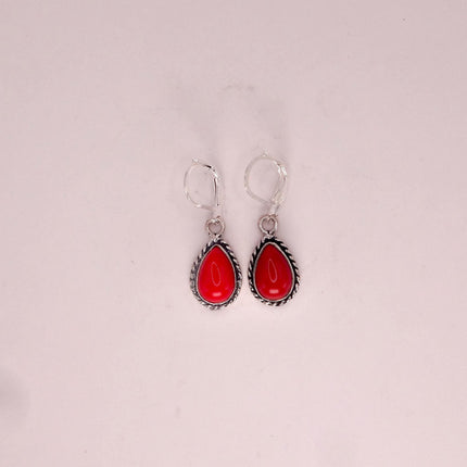 Vintage Red Silver Earrings | 925 sterling Silver Lever Backs