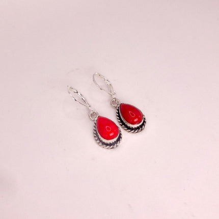 Vintage Red Silver Earrings | 925 sterling Silver Lever Backs