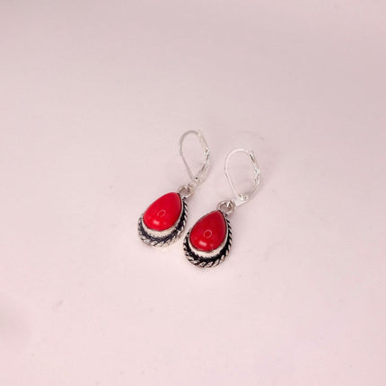 Vintage Red Silver Earrings | 925 sterling Silver Lever Backs