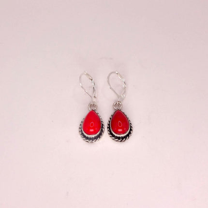 Vintage Red Silver Earrings | 925 sterling Silver Lever Backs