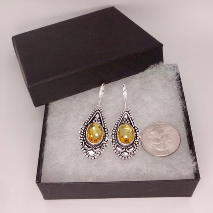 Vintage Yellow Citrine Glass Silver Chandelier Drop Earrings | 925 sterling Silver Lever Backs
