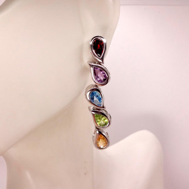 Vintage Silver Earrings | Mixed Color Purple Amethyst Chandelier Earrings - 925 Sterling Silver