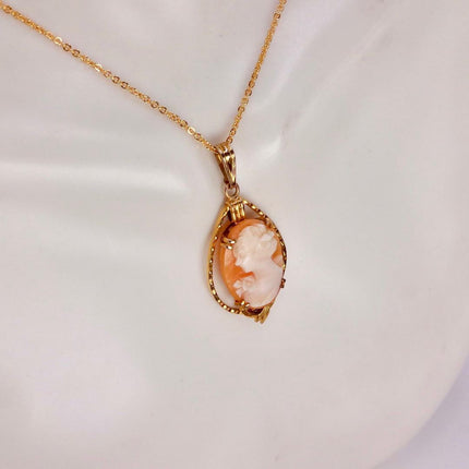 Vintage Cameo Pendant Necklace: Gold Filled Charm with Matching Chain