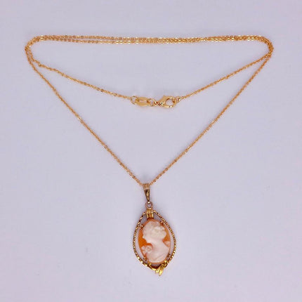 Vintage Cameo Pendant Necklace: Gold Filled Charm with Matching Chain