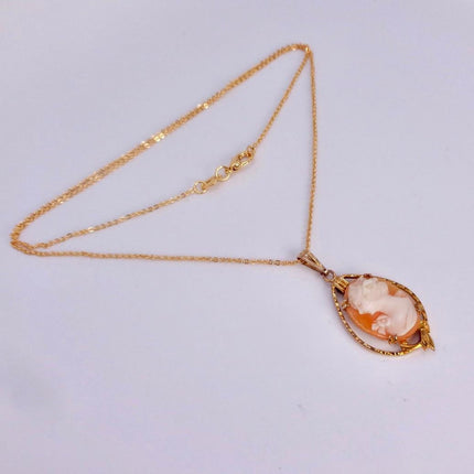 Vintage Cameo Pendant Necklace: Gold Filled Charm with Matching Chain