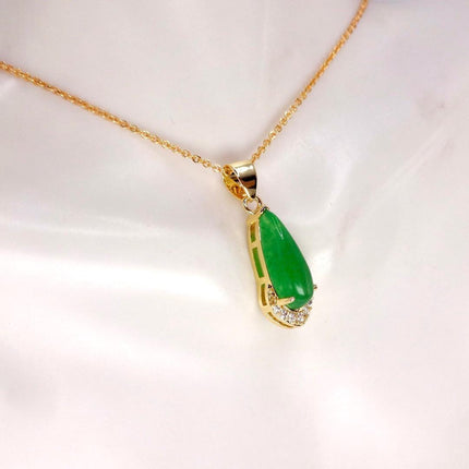 Vintage Jade Gold Filled Necklace - Lucky Every day Green Jade