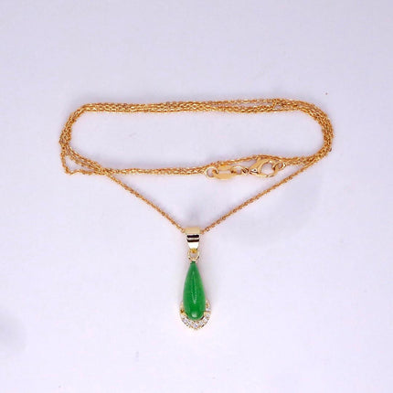 Vintage Jade Gold Filled Necklace - Lucky Every day Green Jade