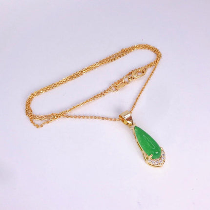 Vintage Jade Gold Filled Necklace - Lucky Every day Green Jade