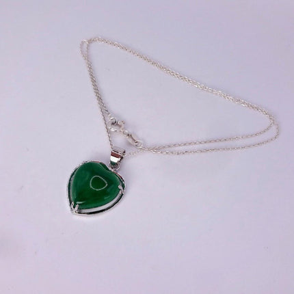 Vintage Green Jade Heart Shaped Choker 925 Sterling Silver Necklace