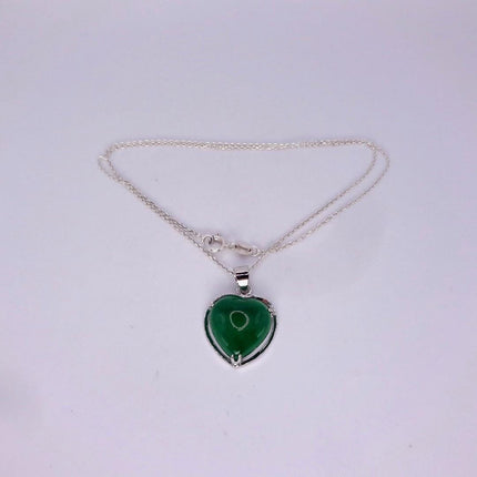 Vintage Green Jade Heart Shaped Choker 925 Sterling Silver Necklace