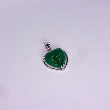 Vintage Green Jade Heart Shaped Choker 925 Sterling Silver Necklace