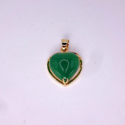 Vintage Green Jade Heart Shaped Pendant Necklace Golden 925 Sterling Silver Chain