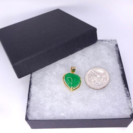 Vintage Green Jade Heart Shaped Pendant Necklace Golden 925 Sterling Silver Chain