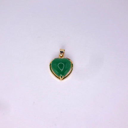 Vintage Green Jade Heart Shaped Pendant Necklace Golden 925 Sterling Silver Chain