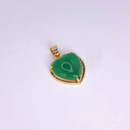 Vintage Green Jade Heart Shaped Pendant Necklace Golden 925 Sterling Silver Chain