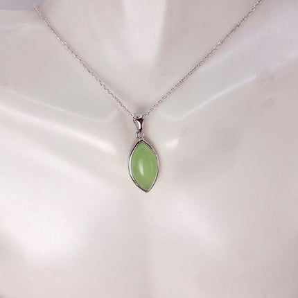 Vintage Green Jade white Gold GF Pendant Lucky Charm | 925 Sterling Silver chain Necklace