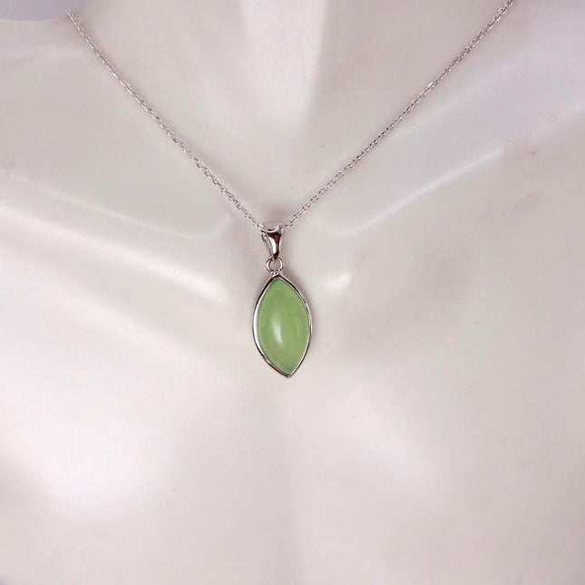 Vintage Green Jade white Gold GF Pendant Lucky Charm | 925 Sterling Silver chain Necklace