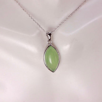 Vintage Green Jade white Gold GF Pendant Lucky Charm | 925 Sterling Silver chain Necklace