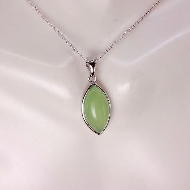Vintage Green Jade white Gold GF Pendant Lucky Charm | 925 Sterling Silver chain Necklace