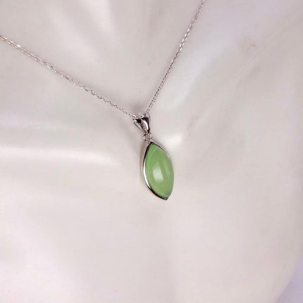 Vintage Green Jade white Gold GF Pendant Lucky Charm | 925 Sterling Silver chain Necklace