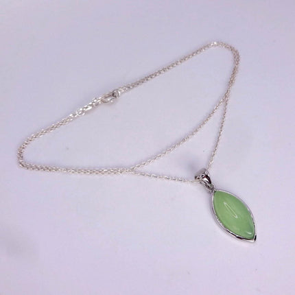 Vintage Green Jade white Gold GF Pendant Lucky Charm | 925 Sterling Silver chain Necklace