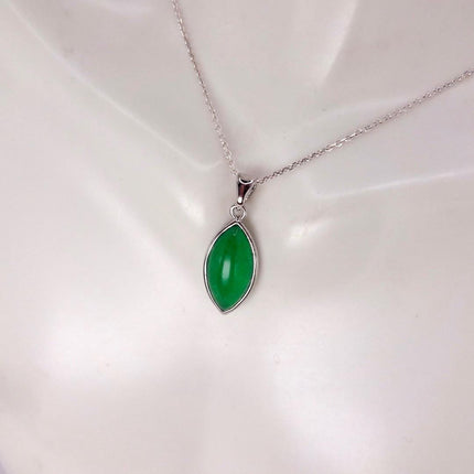 Vintage Green Jade white Gold GF Pendant Lucky Charm | 925 Sterling Silver chain Necklace