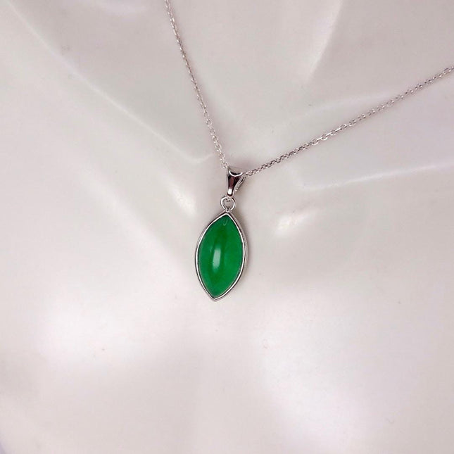 Vintage Green Jade white Gold GF Pendant Lucky Charm | 925 Sterling Silver chain Necklace