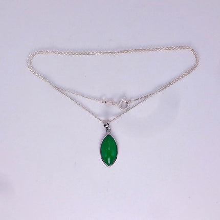 Vintage Green Jade white Gold GF Pendant Lucky Charm | 925 Sterling Silver chain Necklace