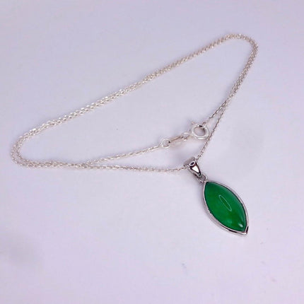 Vintage Green Jade white Gold GF Pendant Lucky Charm | 925 Sterling Silver chain Necklace