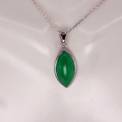 Vintage Green Jade white Gold GF Pendant Lucky Charm | 925 Sterling Silver chain Necklace