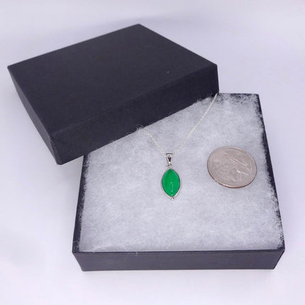 Vintage Green Jade white Gold GF Pendant Lucky Charm | 925 Sterling Silver chain Necklace