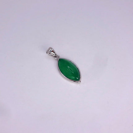 Vintage Green Jade white Gold GF Pendant Lucky Charm | 925 Sterling Silver chain Necklace